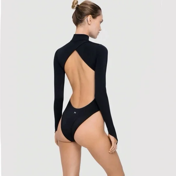 Makara Wear Luna Long Sleeve Swimsuit High Neck One Piece Black size Medium - Picture 2 of 15
